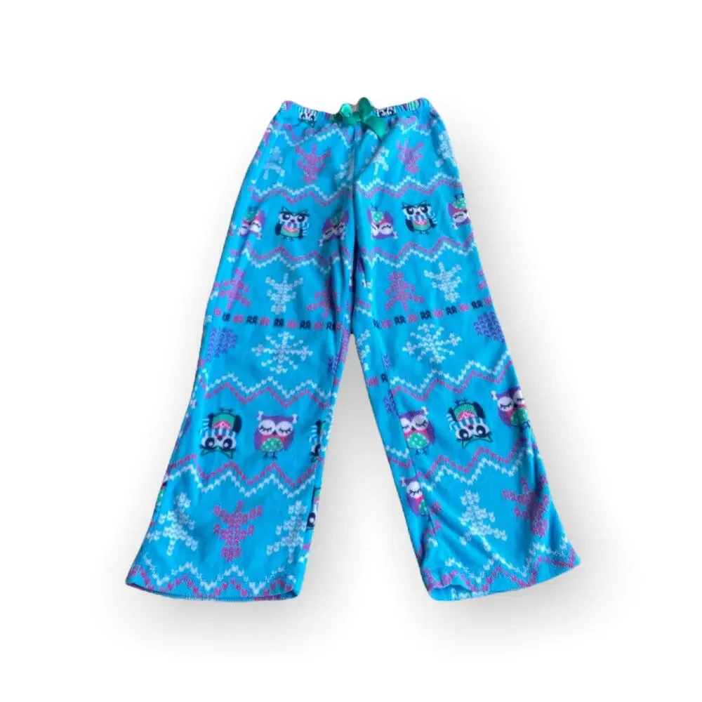 St. Eve Girls Lounge Pants Size 10 Snowflakes Owls Blue Pink Pajama‎ Fleece